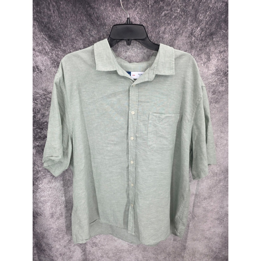 Old Navy Everyday Shirt Mens 2XL Sage Green Linen Blend Short Sleeve  Beach